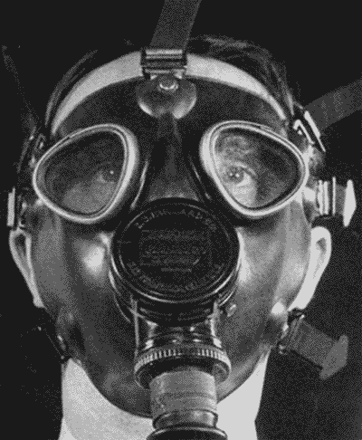 rapidly flashing gif of different peoples' faces in gas masks