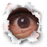 gif of an eye blinking from behind a torn paper hole